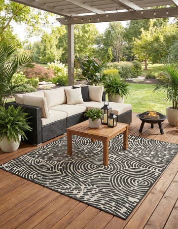 Black and White Easy-Clean Modern Indoor / Outdoor Square Rug
