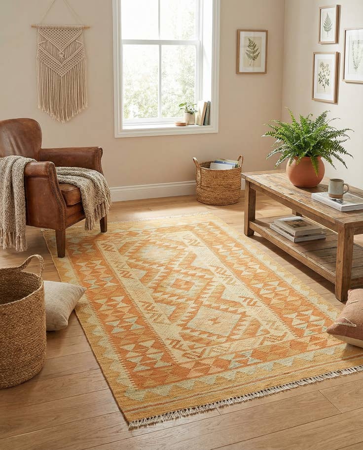 Detail image of 2' 7 x 4' 4 Hand Woven Kilim Waziri Wool Rug
