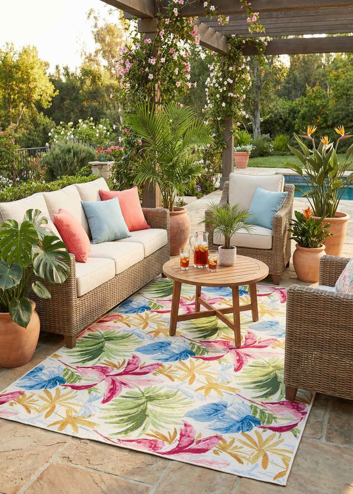5' 2 x 7' 8 Easy-Clean Botanical Indoor / Outdoor Rug