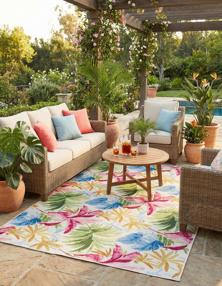 Detail image of 5' 2 x 7' 8  Washable Botanical Indoor / Outdoor Rug