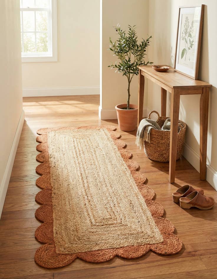 Detail image of 2' x 5' 1  Hand Scallop Braided Jute Runner Rug