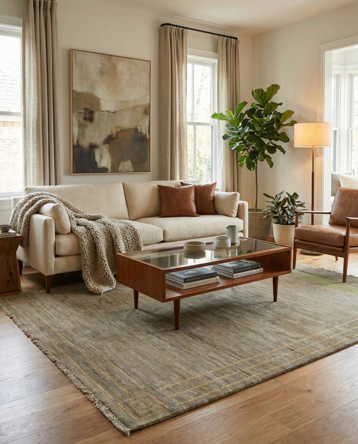 Detail image of 4' 7 x 6' 5 Hand Knotted Modern Ziegler Rug