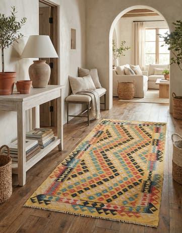 3' 5 x 6' 8 Hand Woven Kilim Maymana Wool Runner Rug