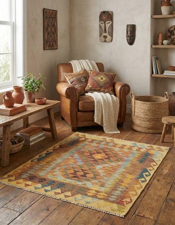 3' x 3' 6 Hand Woven Kilim Maymana Wool Square Rug