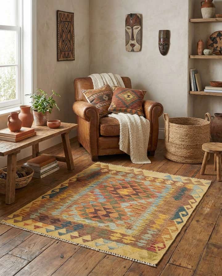 3' x 3' 6 Hand Woven Kilim Maymana Wool Square Rug