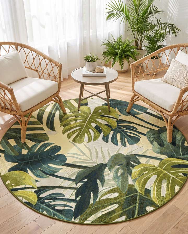 5' x 5' Easy-Clean Botanical Indoor / Outdoor Round Rug
