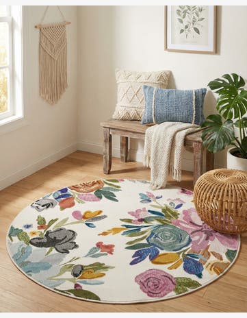 Ivory Blossom Round Rug