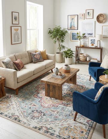 Seaglass Blue and Rose Medina Rug