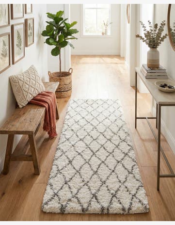 Pure Ivory Moroccan Shag Runner Rug