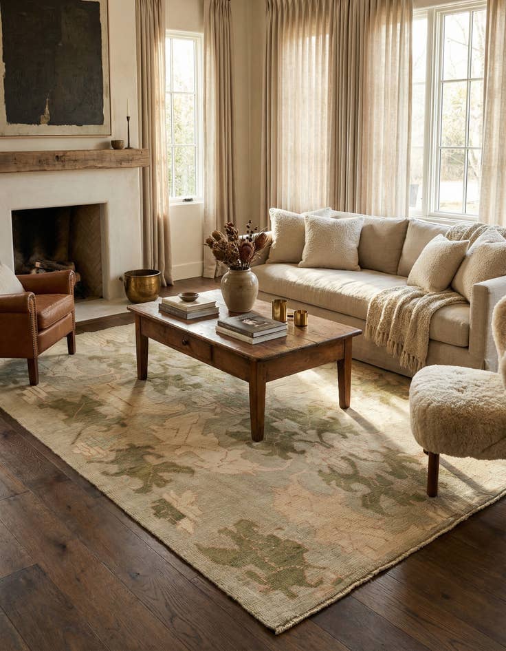 Detail image of 6' 6 x 10' 8  Hand Knotted Oushak Wool Rug