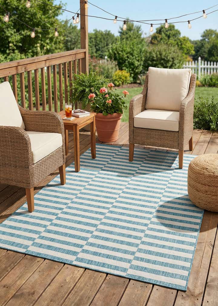 6' x 9' Easy-Clean Striped Indoor / Outdoor Rug