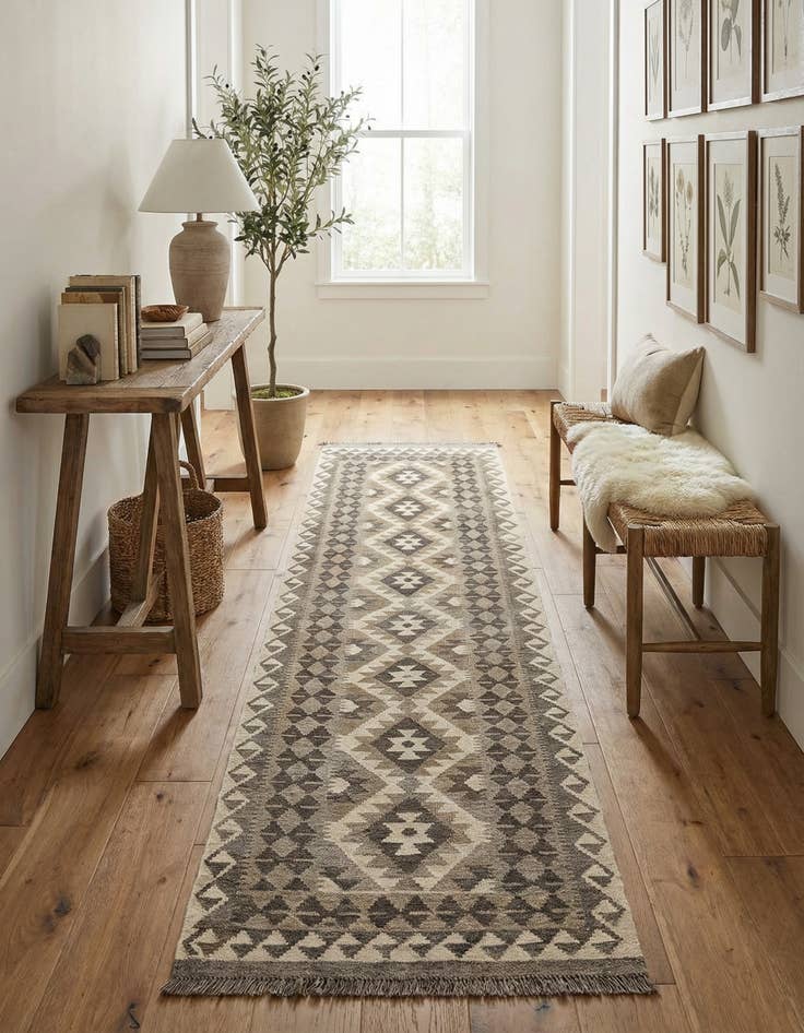 Detail image of  2' 9 x 9' 9  Hand Woven Kilim Maymana Wool Runner Rug