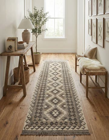 2' 9 x 9' 9 Hand Woven Kilim Maymana Wool Runner Rug