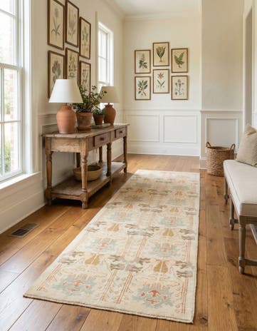 4' 3 x 8' 2 Hand Knotted Oushak Wool Runner Rug