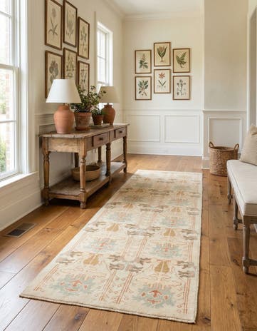 4' 3 x 8' 2 Hand Knotted Oushak Wool Runner Rug