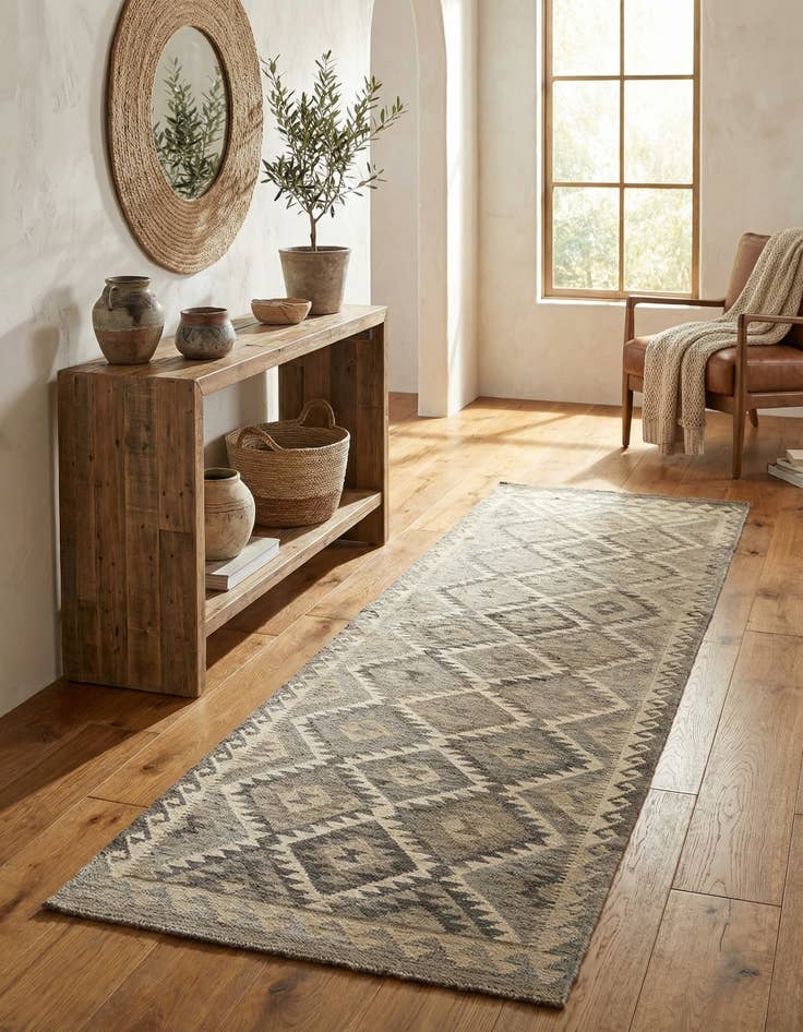 Detail image of 2' 9 x 10' 1 Hand Woven Kilim Maymana Wool Runner Rug