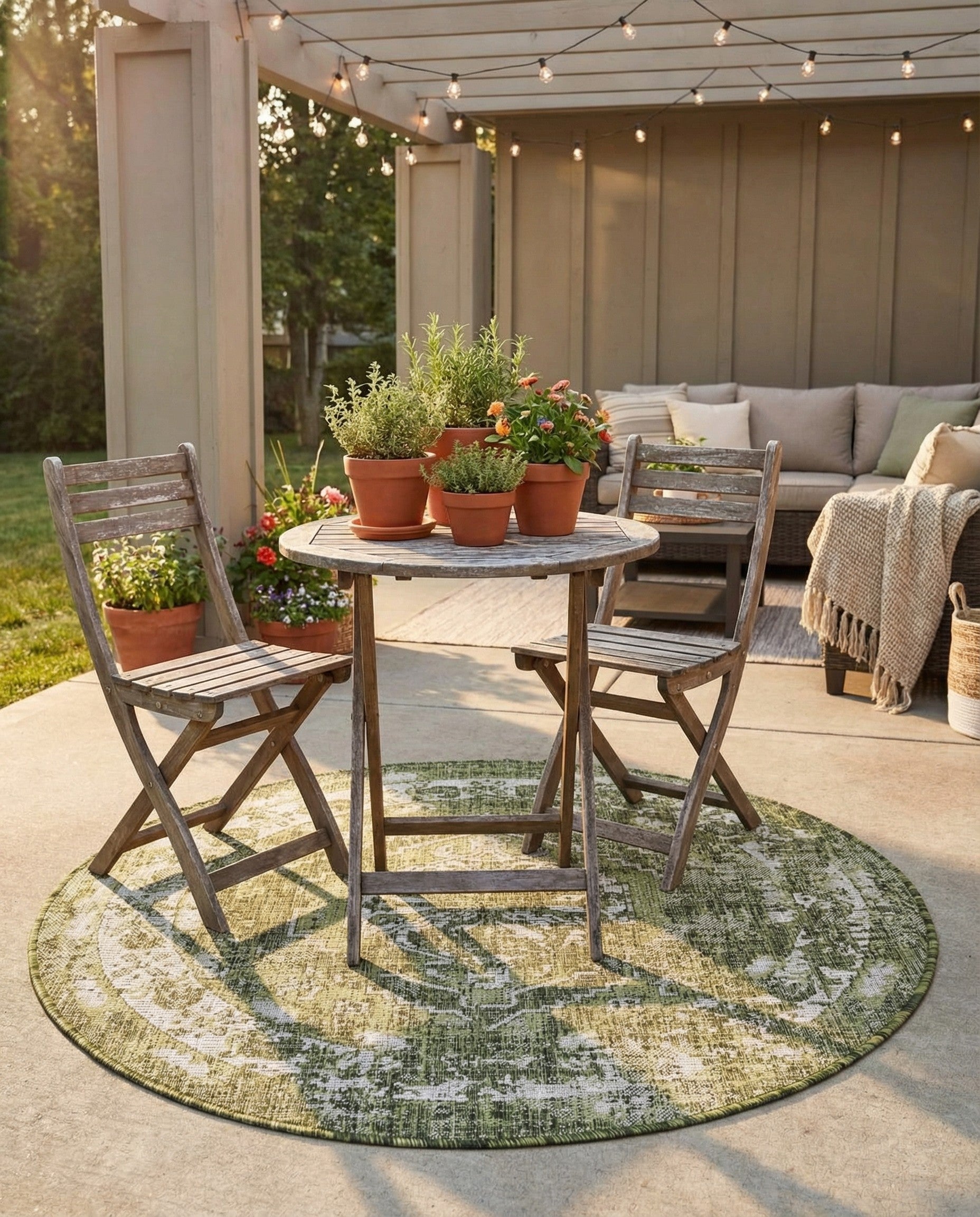  4' x 4'  Washable Traditional Indoor / Outdoor Round Rug