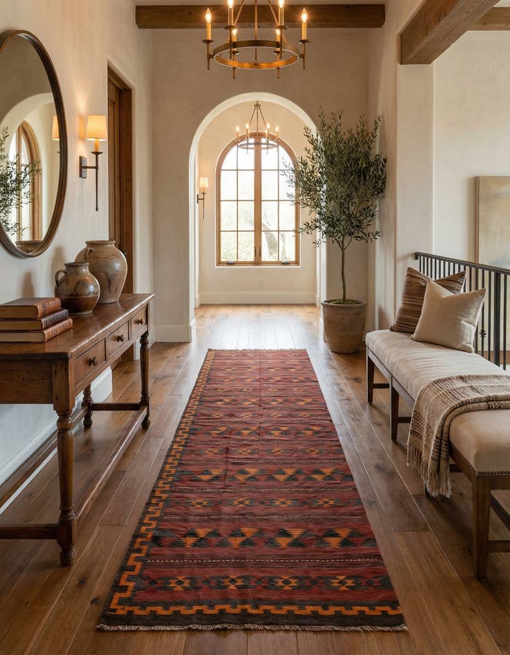 Detail image of 4' 4 x 11'  Hand Woven Kilim Fars Wool Runner Rug