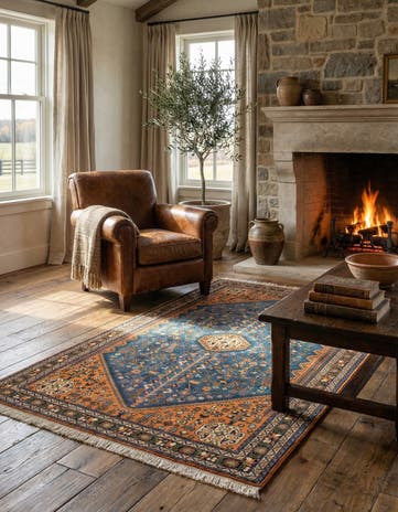 3' 7 x 5' 1 Hand Knotted Nasrabad Persian Wool Rug