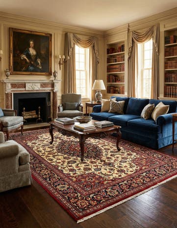 4' 9 x 7' Hand Knotted Qom Persian Rug