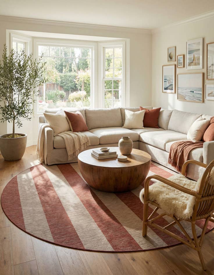 Detail image of  13' x 13'  Washable Ribbon Indoor / Outdoor Round Rug