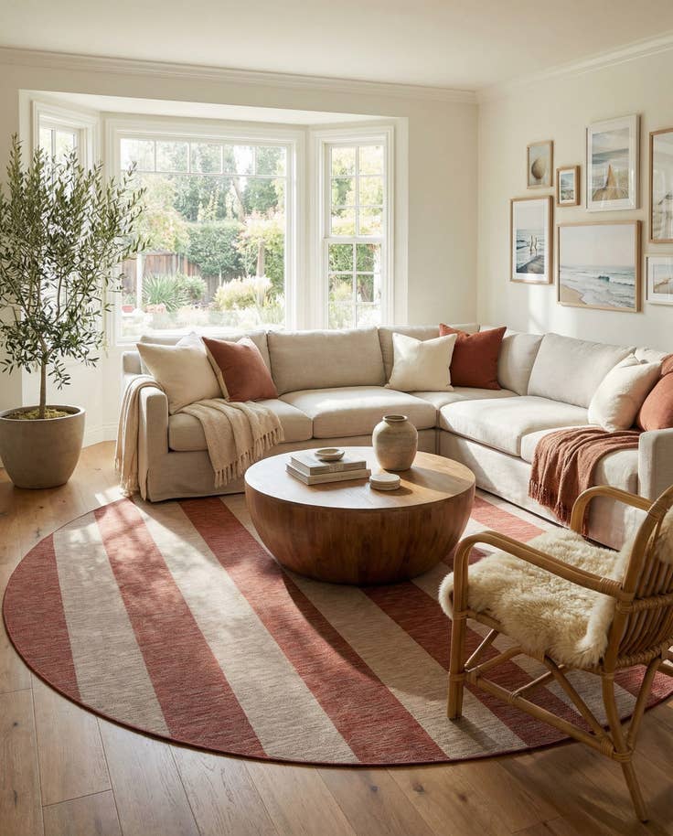 Detail image of 13' x 13' Easy-Clean Ribbon Indoor / Outdoor Round Rug