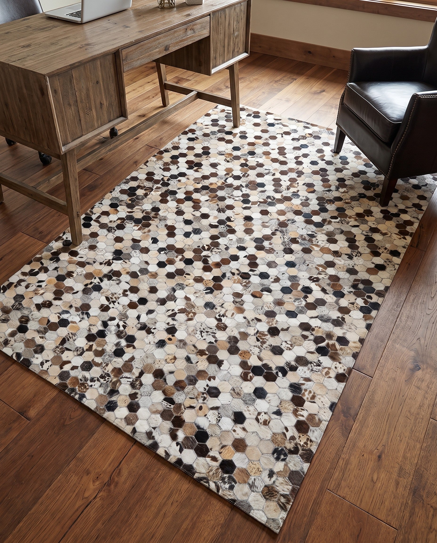 5' 1 x 8' Cowhide Leather Rug