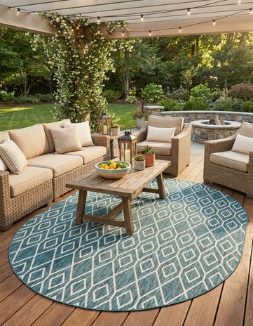 Teal Easy-Clean Jill Zarin Turks and Caicos Indoor / Outdoor Oval Rug