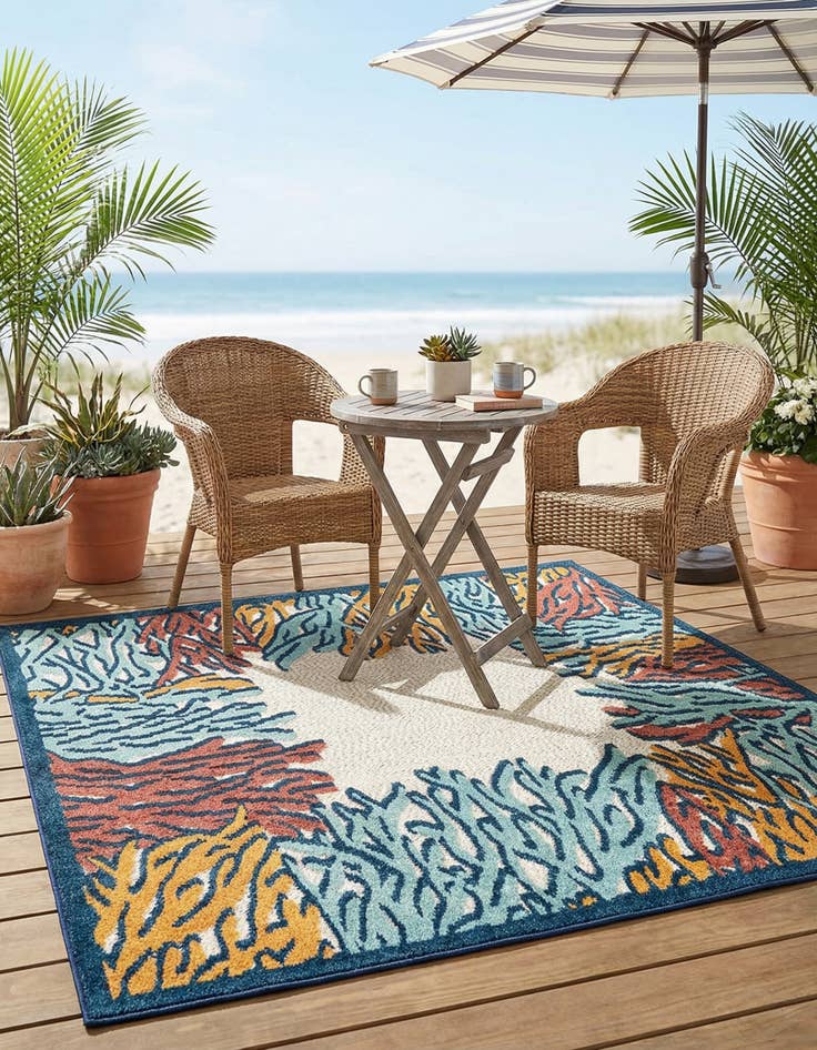 Detail image of 5' 3 x 5' 3  Washable Belize Indoor / Outdoor Square Rug