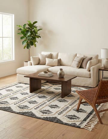 Black and White Hand Woven Arizona Wool Square Rug