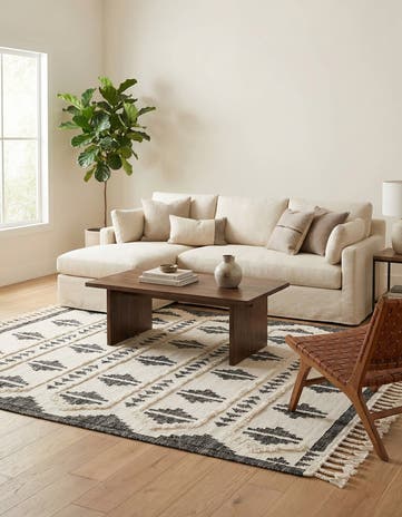 Black and White Hand Woven Arizona Wool Square Rug