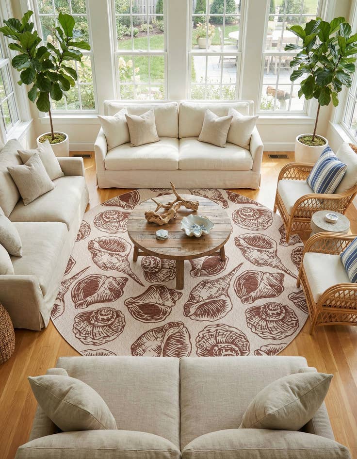 Detail image of 12' x 12'  Washable Coastal Indoor / Outdoor Round Rug