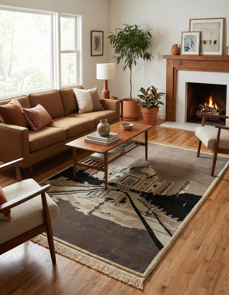 Detail image of 4' 6 x 6' 6 Isfahan Design Wool Rug