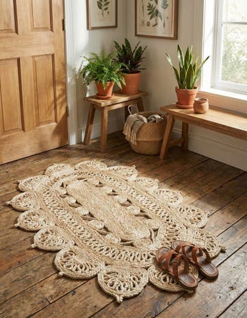 Ivory Handmade Braided Jute Oval Rug