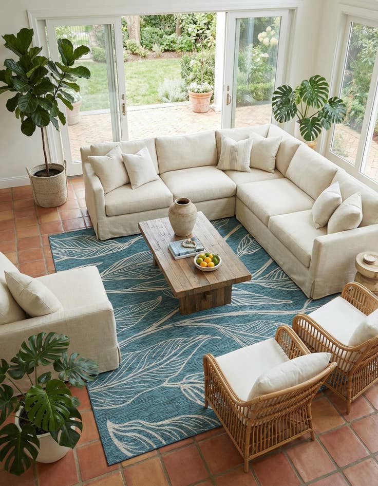 Detail image of  10' 8 x 10' 8  Washable Botanical Indoor / Outdoor Square Rug