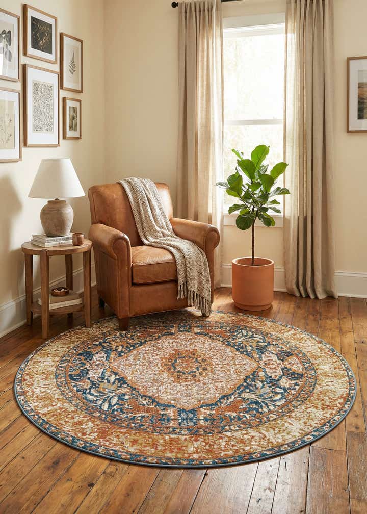 6' x 6' Easy-Clean Traditional Indoor / Outdoor Round Rug