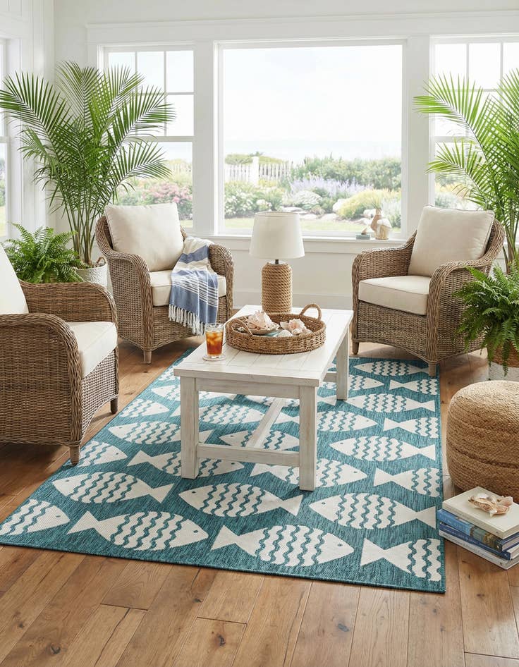 Detail image of 5' 3 x 8'  Washable Coastal Indoor / Outdoor Rug