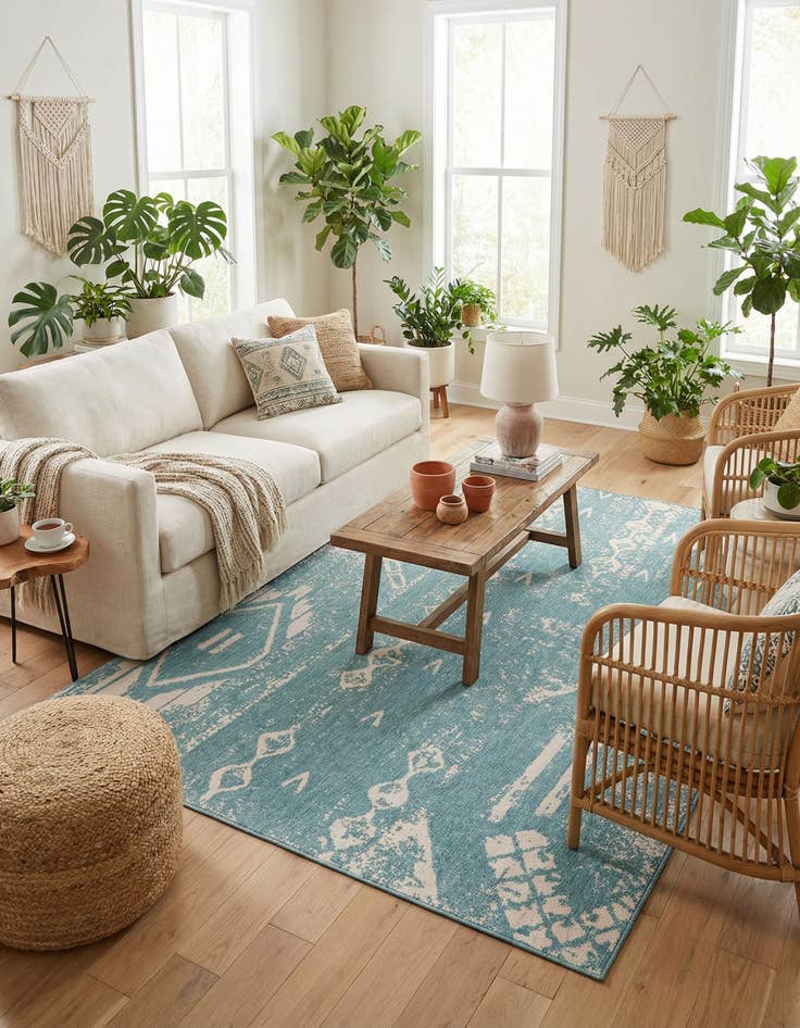 Detail image of  9' x 12'  Washable Bohemian Indoor / Outdoor Rug