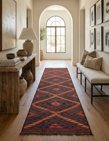 3' 10 x 11' Hand Woven Kilim Fars Wool Runner Rug