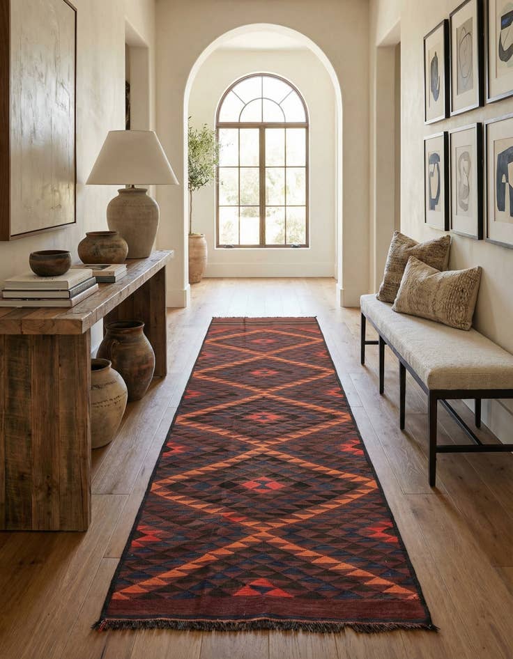 Detail image of  3' 10 x 11'  Hand Woven Kilim Fars Wool Runner Rug