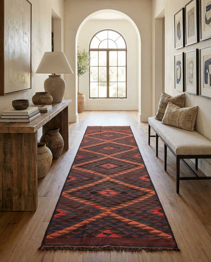 Detail image of 3' 10 x 11' Hand Woven Kilim Fars Wool Runner Rug