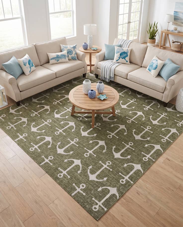 Detail image of 10' x 10' Easy-Clean Coastal Indoor / Outdoor Square Rug