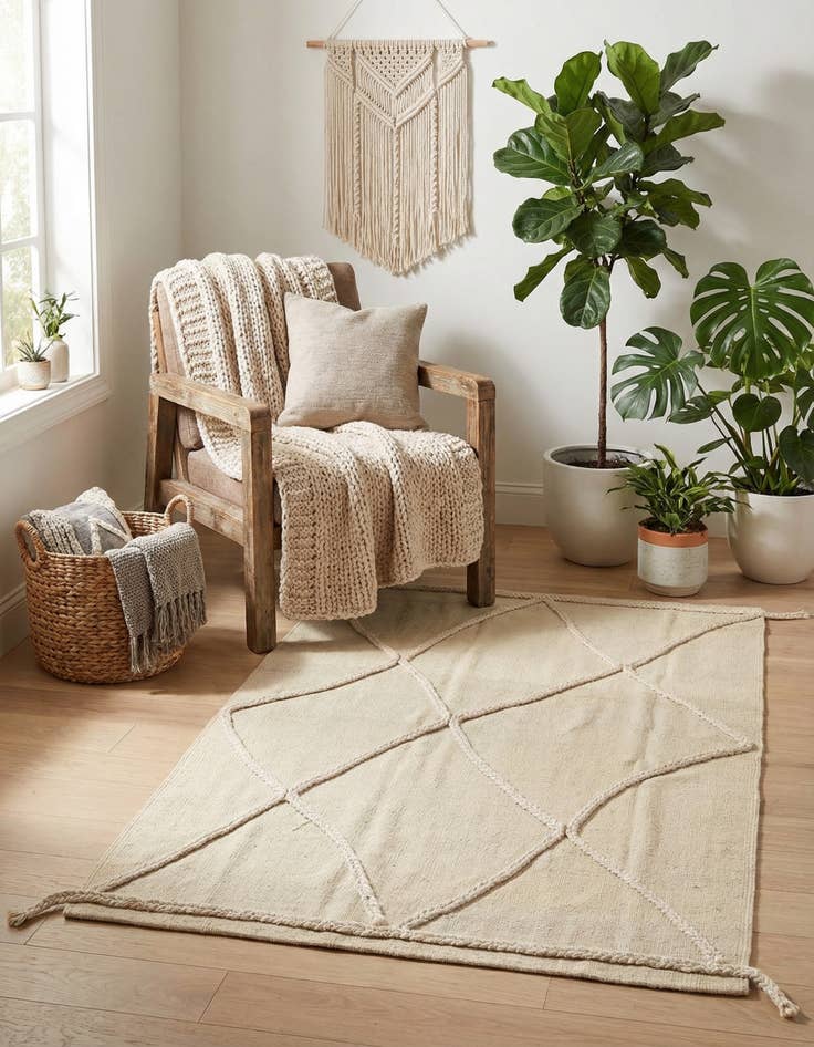 Detail image of 3' 4 x 4' 6 Hand Knotted Moroccan Wool Rug