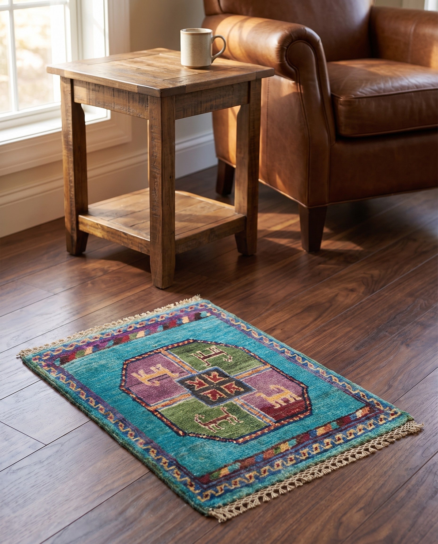 1' 4 x 2' Hand Knotted Ziegler Rug