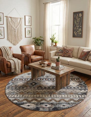 Khaki Gray Eco Southwestern Round Rug