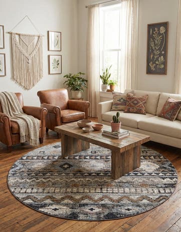 Khaki Gray Eco Southwestern Round Rug