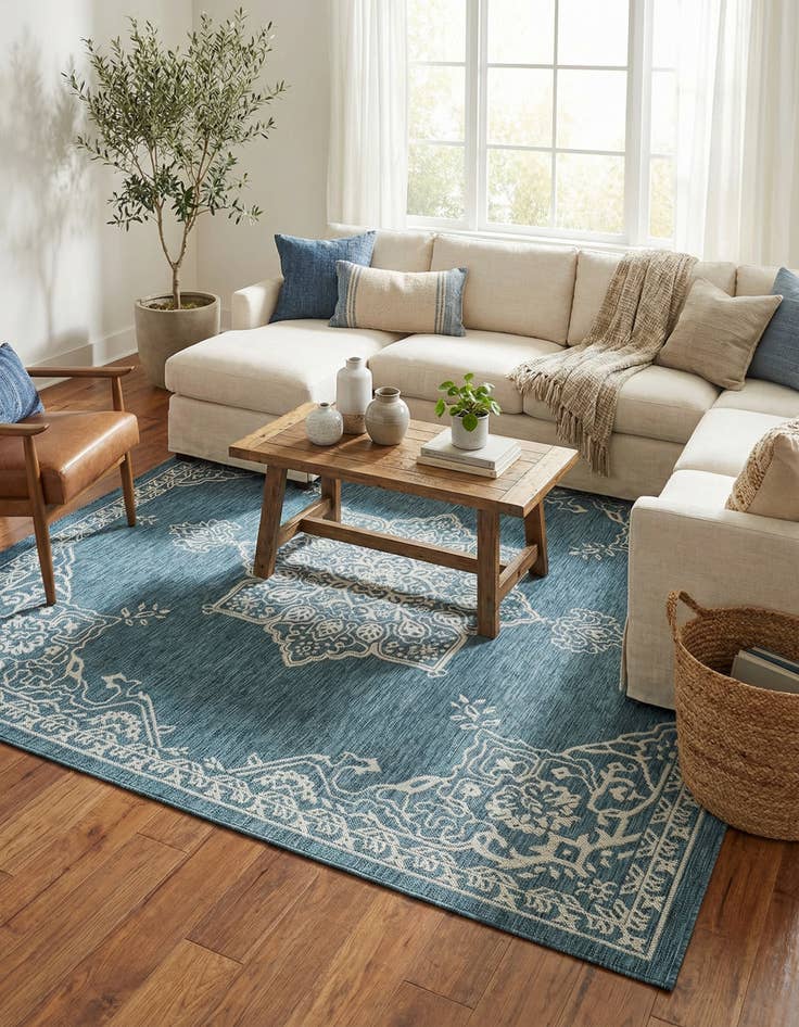 Detail image of  7' 10 x 7' 10  Washable Traditional Indoor / Outdoor Square Rug