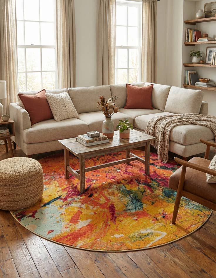 Detail image of 8' x 8'  Washable Casablanca Round Rug