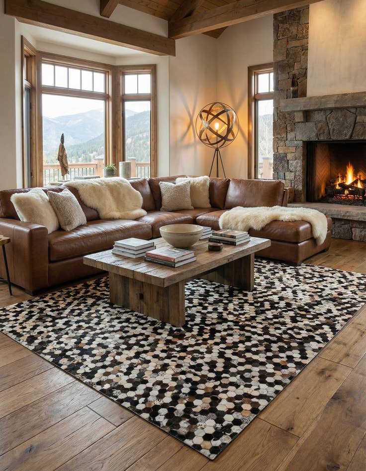 Detail image of  8' 1 x 10' Cowhide Leather Rug