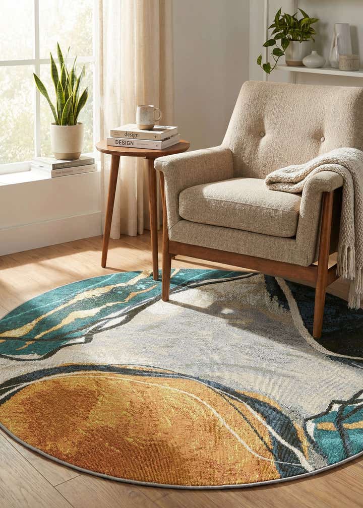 4' 1 x 4' 1 Easy-Clean Modern Indoor / Outdoor Round Rug